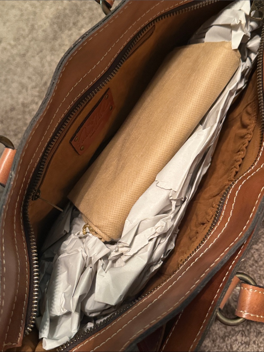 Patricia Nash Tan Map-Print Leather Shoulder Tote - Picture 5 of 7